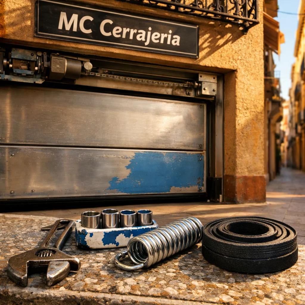 Alley en Barcelona al atardecer, con herramientas de reparación de garaje; opciones recomendadas para reparar puertas de garaje.