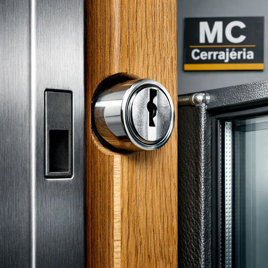 Primer plano extremo de puertas de seguridad, mostrando detalles de acero, madera y vidrio. Cuales son las puertas de seguridad mas populares en el mercado.