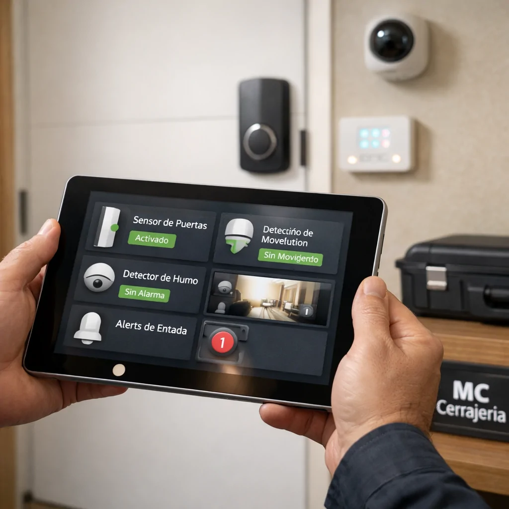 Manos con tablet de seguridad; Cuales son las tendencias actuales en seguridad para hogares en Barcelona
